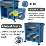 AIRAJ 42 8-Drawer Rolling Tool Chest, Premium Blue Heavy Duty Tool Cabinet with Locking Wheels, 550lbs Capacity Modern Storage System, Removable Lid & 10 Hooks for Workshop & Studio