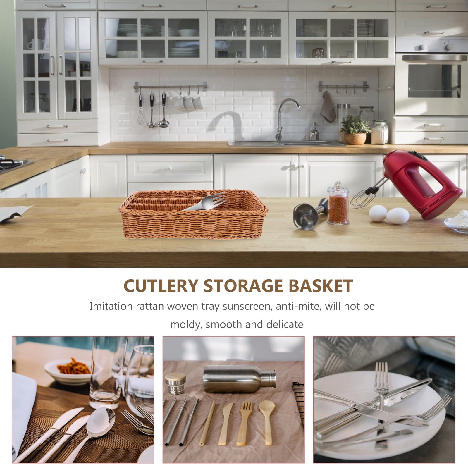 MIPCASE Cutlery Storage Basket for Silverware and Utensils, Chocolate PP Holder Tray Organizer for Kitchen Drawer