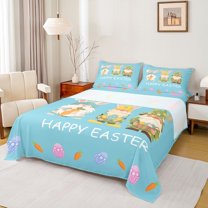 Feelyou Funny Spring Gnome Twin Sheet Sets for Child, Cute Bunnies Rabbit Twin Fitted Sheet, Cartoon Easter Eggs Flat Sheet, Breathable Home Decor, 3pcs