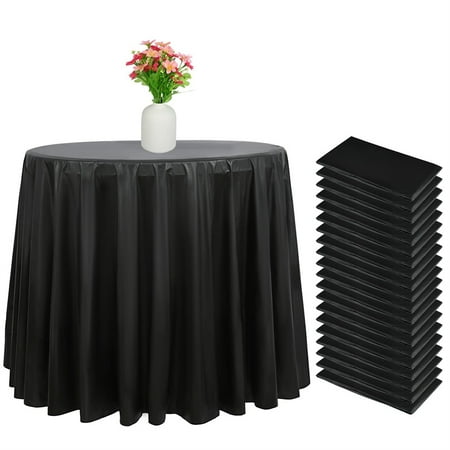 

Pesonlook 20 Pack Premium Plastic Round Tablecloth 84 inch Disposable Circle Table Covers PEVA Water Resistant Table Cloths up to 6 ft for Picnic Wedding Birthday Kitchen Dining(Black)