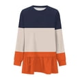 thumbnail image 4 of Fznquz Womens Work Blouse Striped Orange Long Sleeve Crewneck Shirt Dress Peplum Casual Flowy Color Block Womens Shirts, 4 of 5