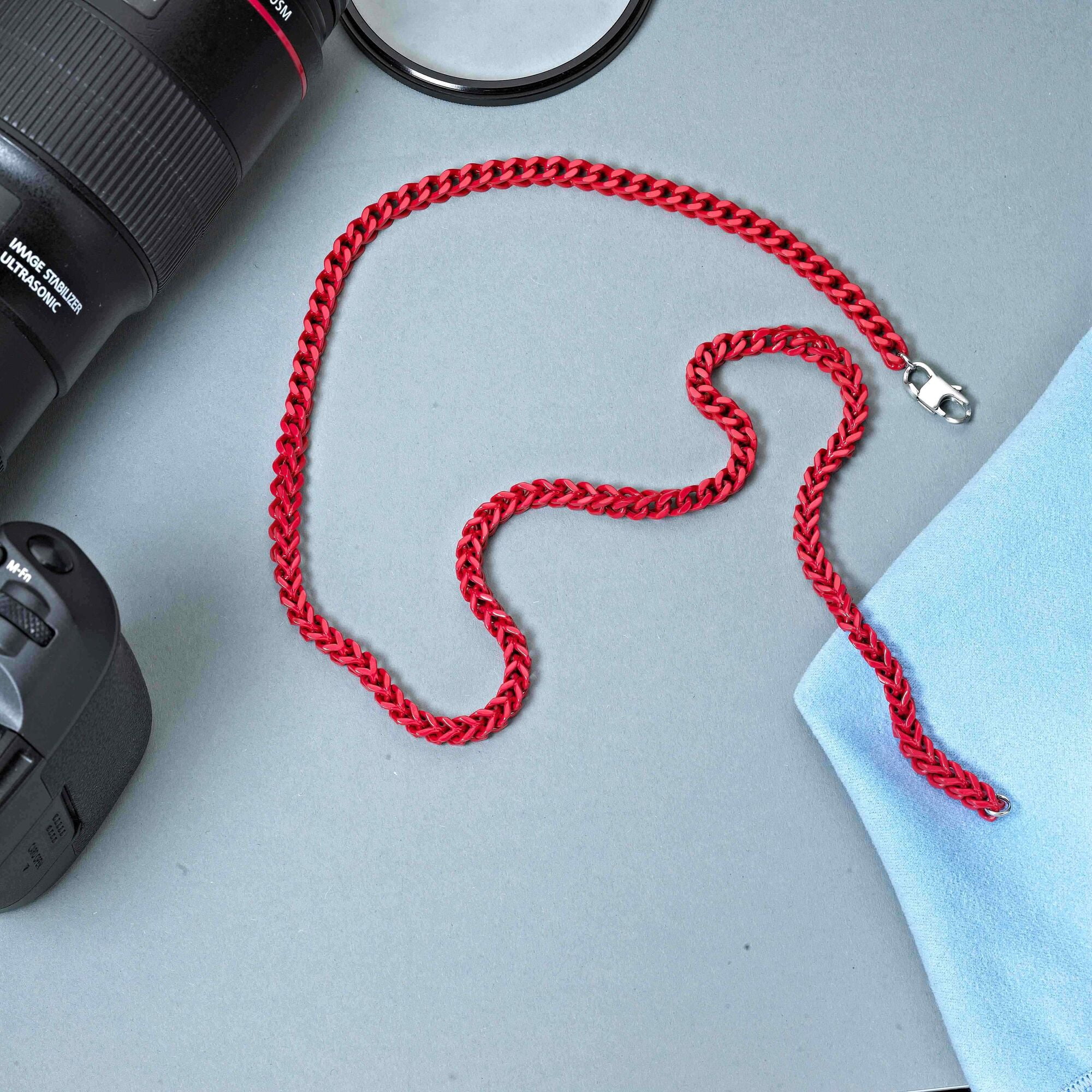 Metro Jewelry Men's Stainless Steel 5 MM Red Acrylic Thick Franco Chain Necklace - 22 Inches Long
