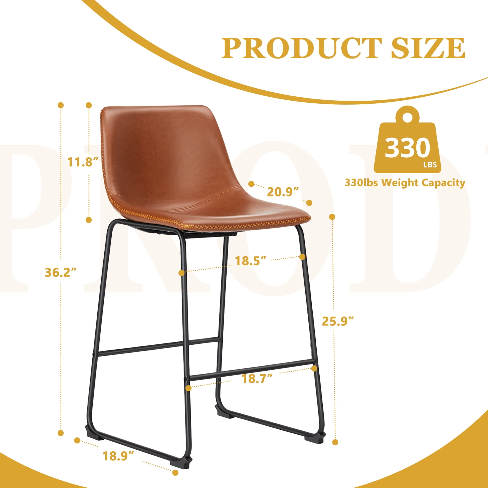 4-Pack Counter Height Bar Stools, Faux Leather Barstools with Back, 26 inch Seat Height Island Stools Countertop Brown Bar Chairs with Metal Legs