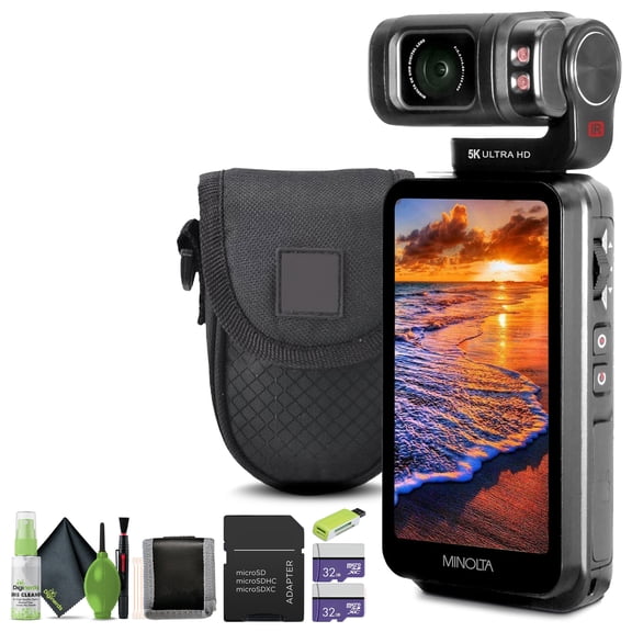 Minolta MN5KGP1 5K Ultra HD / 20 MP Handheld Pocket Camcorder New w/Motorized Tilting Lens Head Bundle with Accessories
