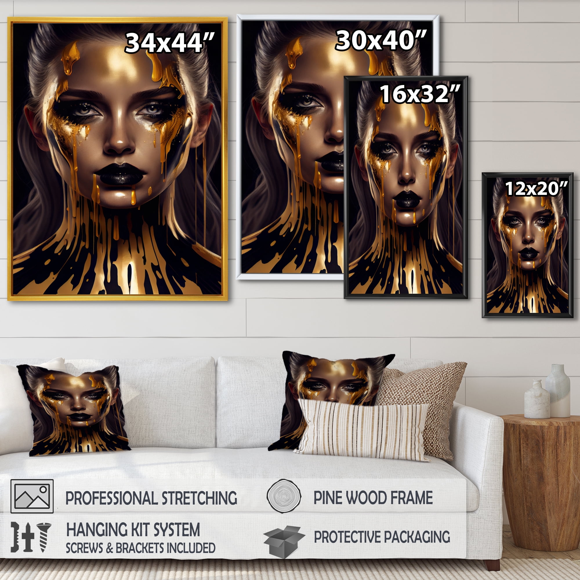 Designart Sensual Liquid Gold Woman VII Floating Frame Wall Art