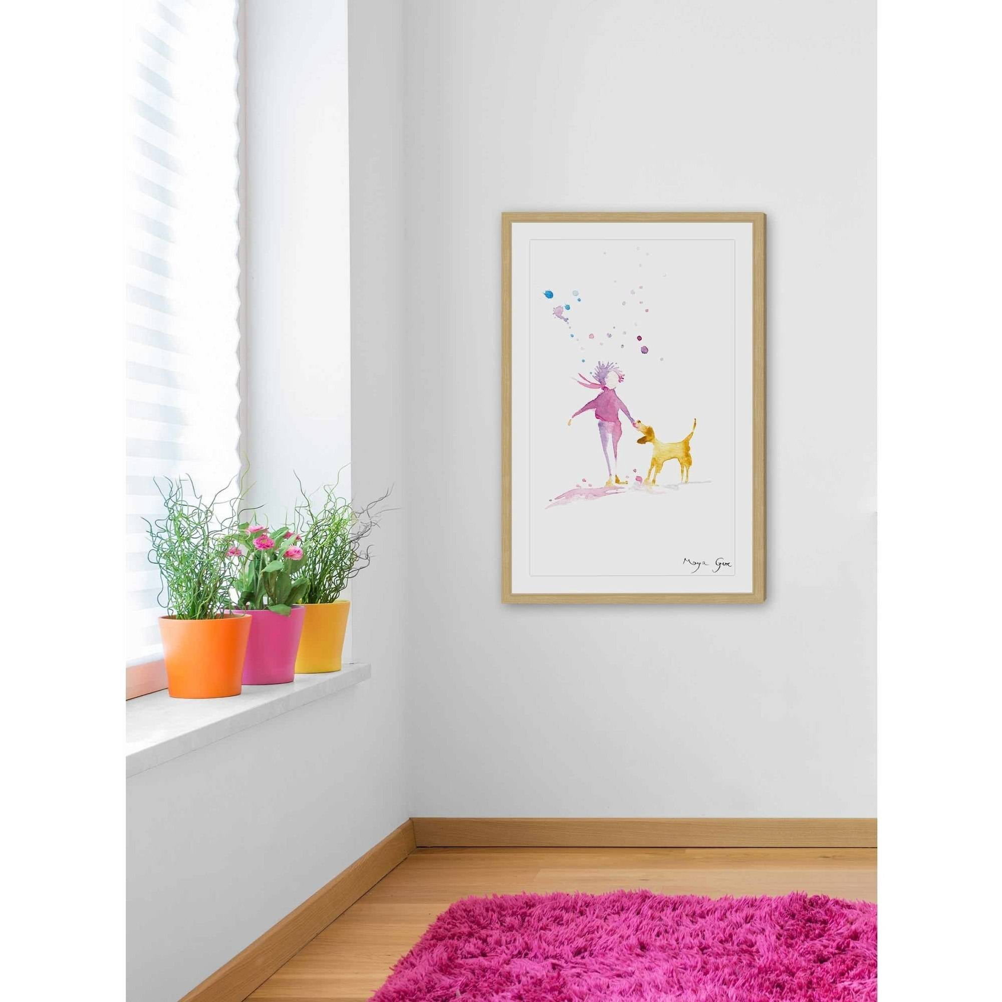 "Woman & Dog" Framed Painting Print