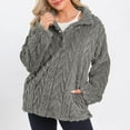thumbnail image 4 of VBVC Women's V-Neck Pullover Tops,Fuzzy Fleece Button Sweatshirts,Ladies Lapel Collar Outerwears with Pocket,Gray,Size XL, 4 of 9
