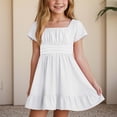thumbnail image 2 of Gubotare Robe pour Adolescentes Filles Été Robes à Bretelles Fluide à Étages Froncée Smockée Dos Décontractée de Plage Robe d'Été Taille 12-13 (Blanc, 12-13 Ans), 2 of 5