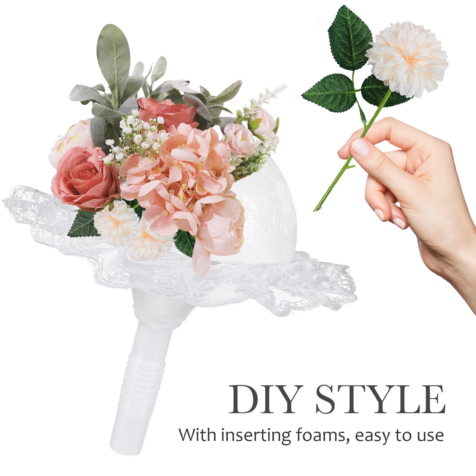 1 Set Wedding Bouquet Holder Bride Flower Foam Lace Handle Bouquet