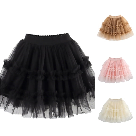 QTSHPN Ballet Skirt Girls Layered Flowy Elastic Waistband Casual Play Party Wear Fashion Girls Skirts Black 3-4 Years
