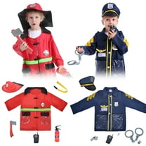 Toptie Firefighter & Police Pretend Play Set for Kids, Preschool Dress Up Clothes for Boys Girls