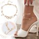 thumbnail image 2 of Tobilleras boho de doble capa para mujer con colgante de perlas y cadenas para los pies, 8 formas, tobilleras tipo pulsera de playa, 2 of 8