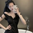 thumbnail image 6 of Women's Suspender U-Neck Solid Color Knitted Sleeveless Dress Commuting Sexy Tight Bag Hip High Waist Mini Dress, 6 of 6