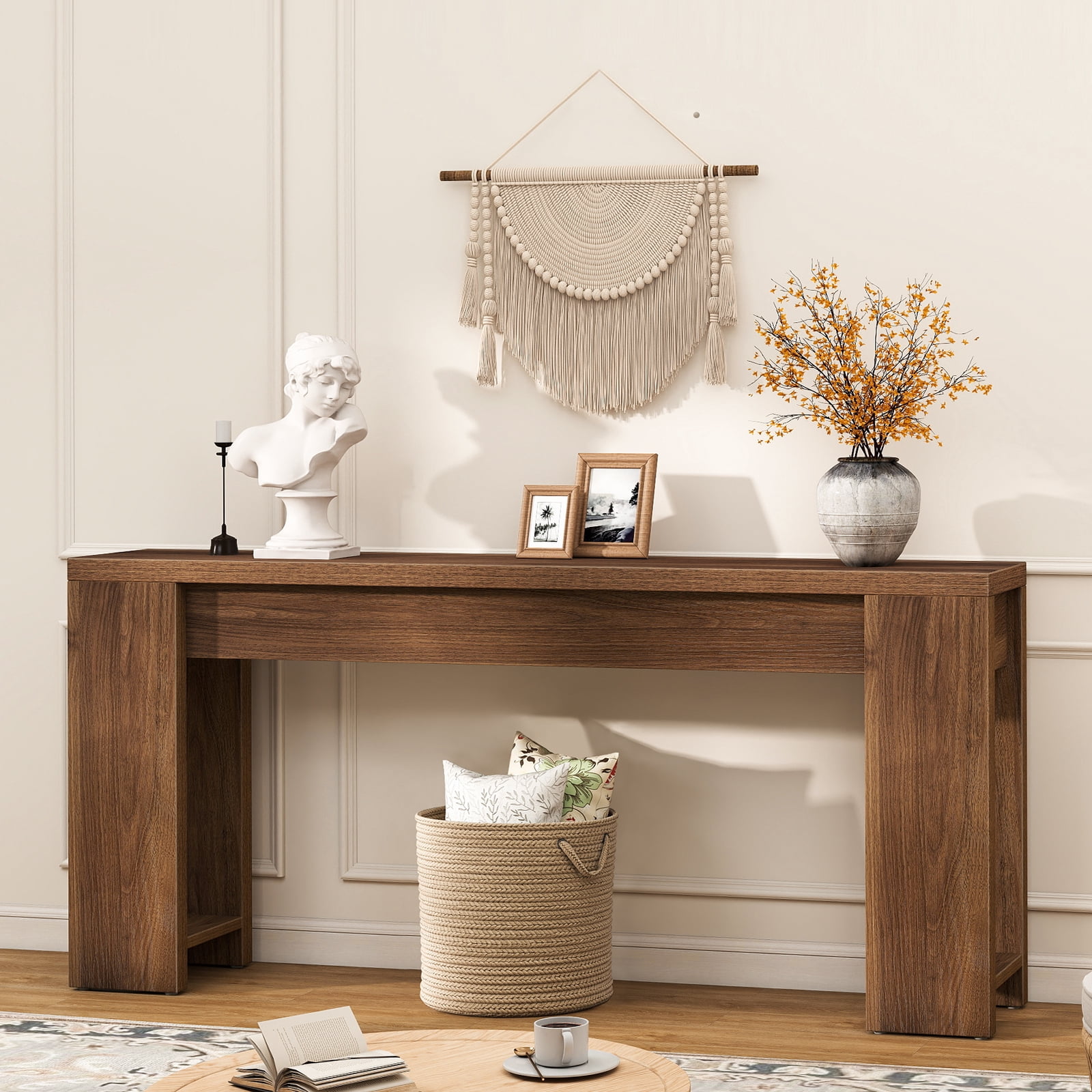 71 Long Console Table, Wood Farmhouse Entryway Table for Living Room,Narrow Sofa Table for Front Door,Entry, Hallway,Walnut