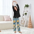 thumbnail image 6 of Dailycode Women's Pajama Pants Wide Leg Lounge Pj Bottoms With Pockets Flowers Dark Blue Leaves, 6 of 7