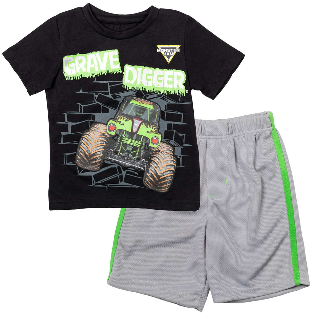 Monster Jam Trucks Toddler Boys Short Sleeve T-Shirt & Athletic Shorts ...
