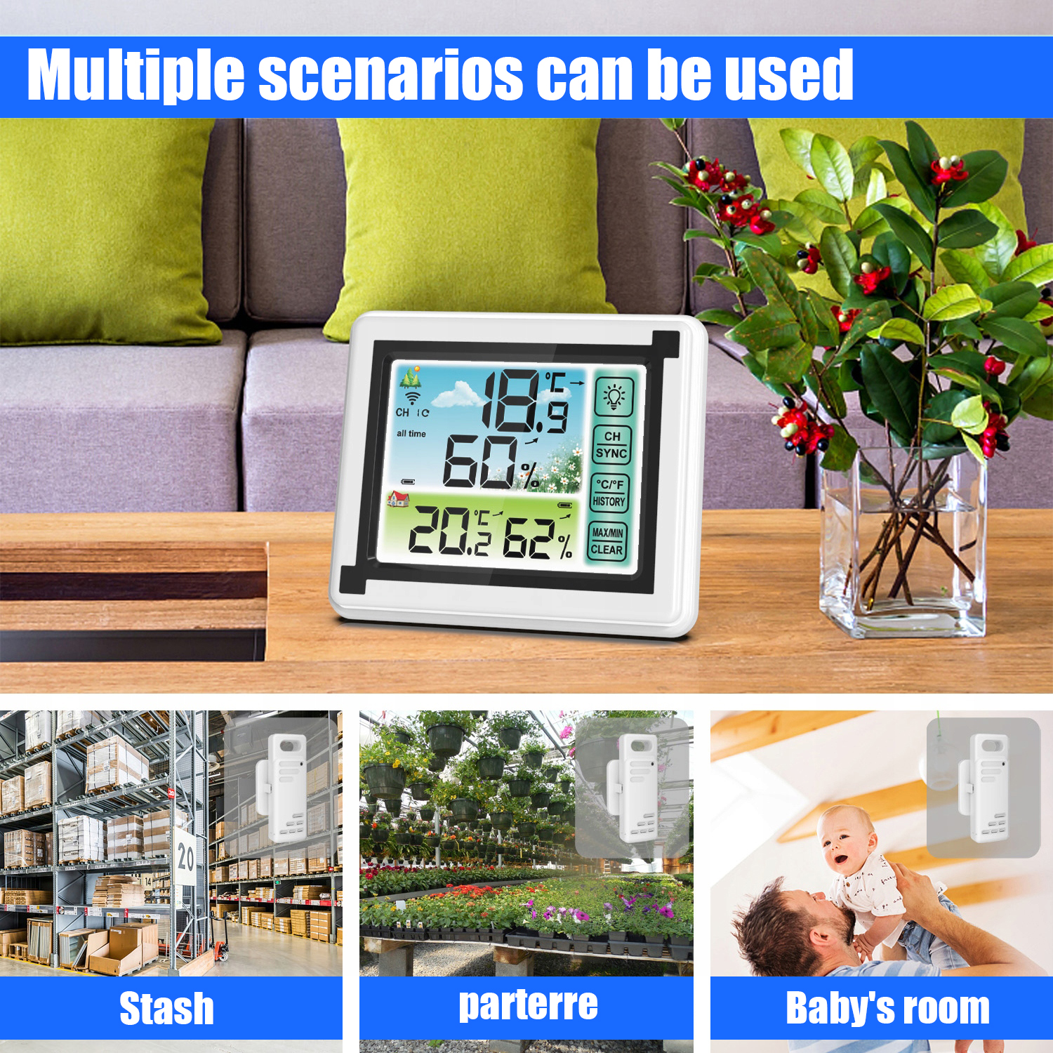 ASKITO Weather Station Wireless Indoor Outdoor Thermometer, Color LCD Display Digital Thermometer Humidity Monitor for Home, White