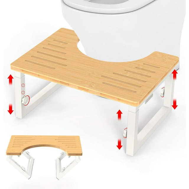 Bamboo Toilet Stool Poop Stool Foldable es Adjustable Heights Potty Stool for Adults Kids Portable Pooping Foot Stool for Bathroom RV Sturdy Squat Stools Potty lbs Capabi