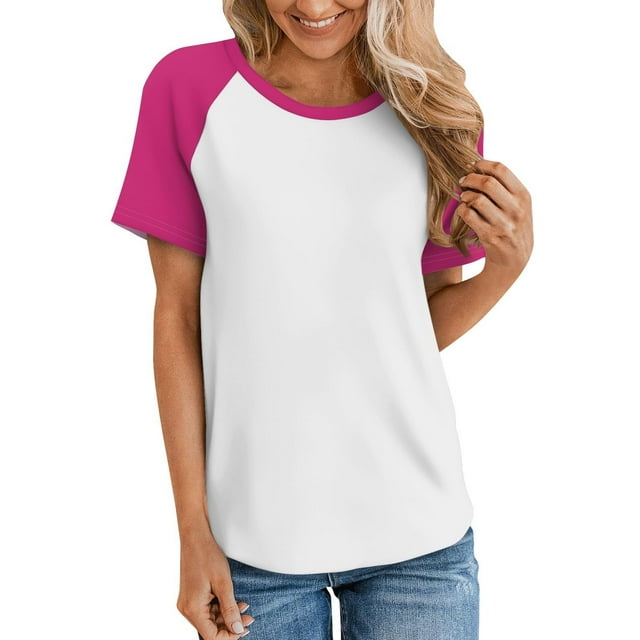 AherBiu T-Shirts pour Femmes à Col Rond à Manches Courtes T-Shirts Confortables d'Été Décontractés Basiques T-Shirts à Blocs de Couleur