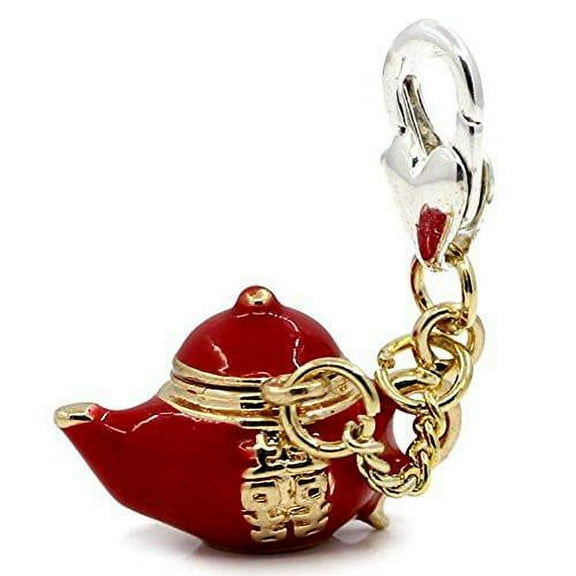 Teapot Clip on Penndant for European Charm Jewelry w/ Lobster Clasp