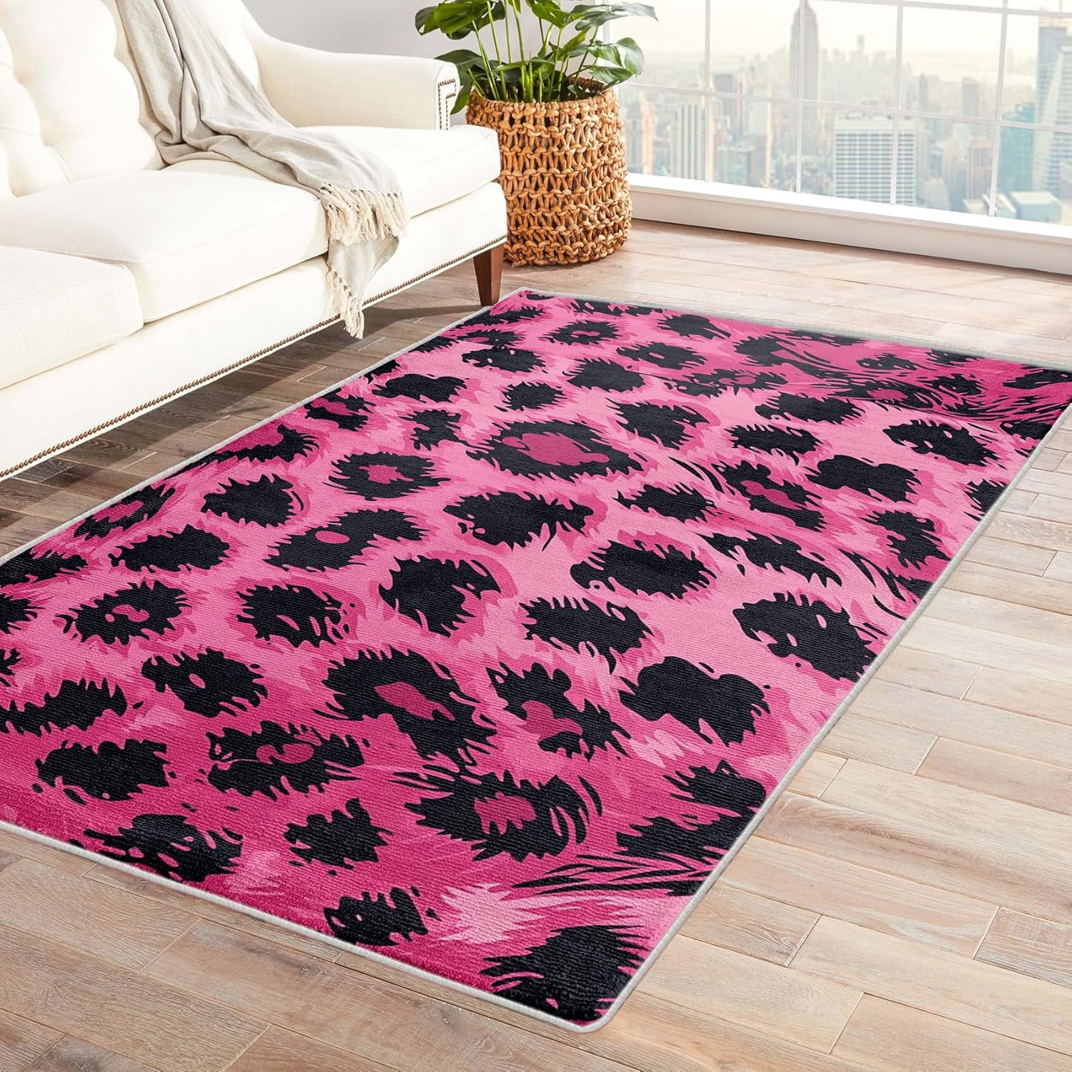Hot Pink Leopard Print Rug & Home Decor - Living Room Rug, Cheetah