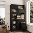 thumbnail image 6 of 71" Tall Bookcase with storage, 5-Tier Bookshelf with Door, Bookcase for Living Room Home Office, Black, 6 of 8