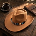 thumbnail image 6 of Qwertyu Western Cowboy Hat for Men Women Classic Fedora Hat with Buckle Belt Khaki, 6 of 6