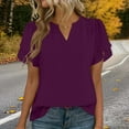 thumbnail image 6 of HomeDM Women's V Neck Summer T Shirts, Petal Short Sleeve Pullover Shirts Solid Color Basic Loose Fit Tee - Purple/L, 6 of 9