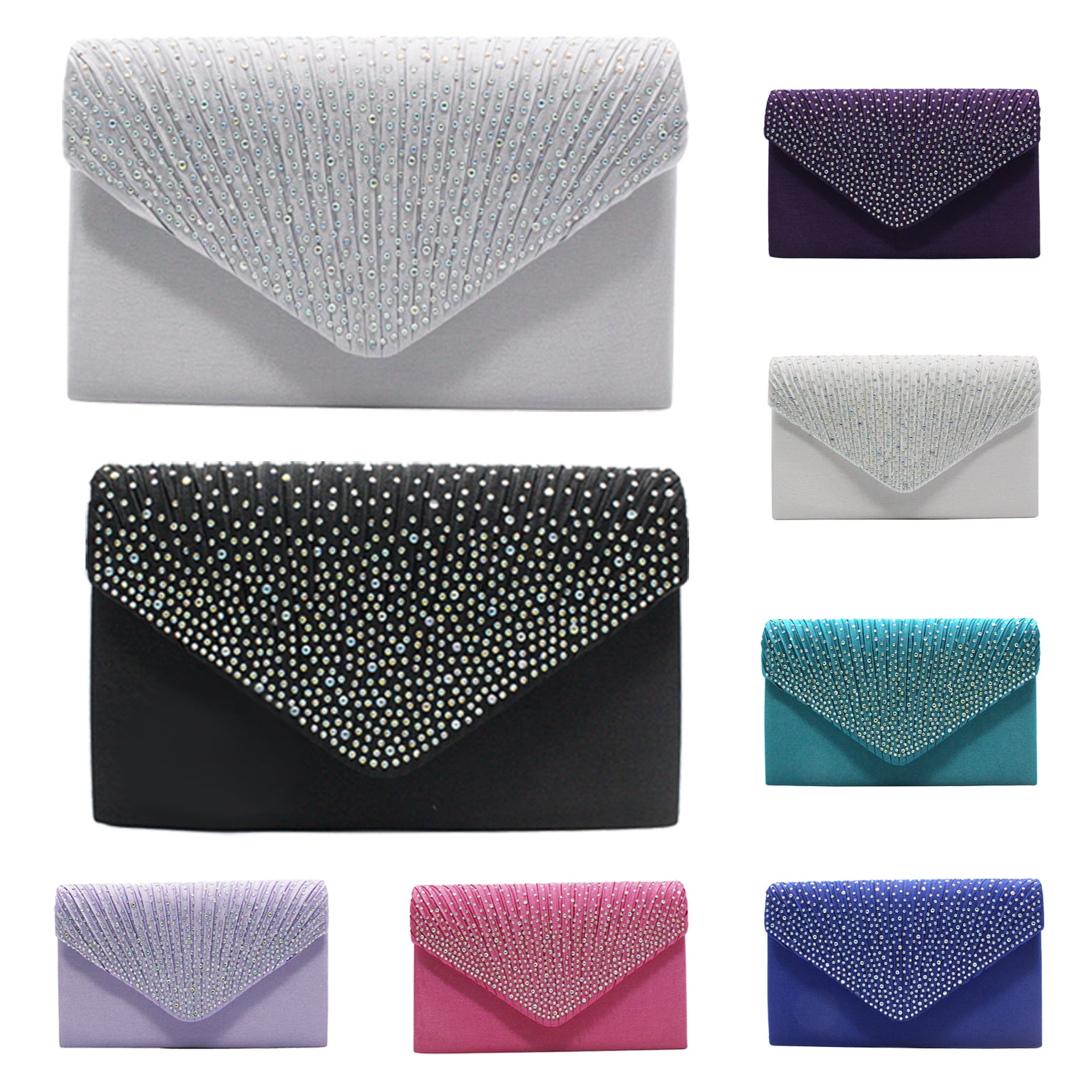 Women's Fashion Clutch Bag Satin Envelope Evening Clutche,Silver