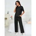 thumbnail image 6 of Chiclily Women's Loungewear Sets 2 Piece Pajama Sets Matching Outfits T-shirt Long Pants Lounge Set Sweatsuits, Black 2XL, 6 of 7