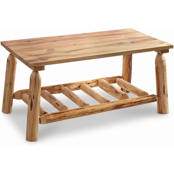 Log Coffee Table, Rustic Natural Weathered Look Wooden Rectangular Center Tables for Living Room