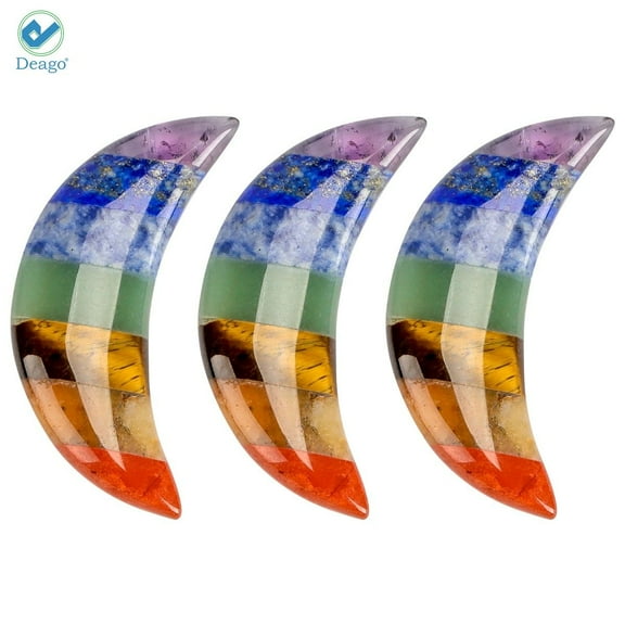 Deago 7 Chakra Natural Stone Moon Shape Worry Stone Reiki Healing Energy Crystal for Healing, Meditation, Balancing or Ritual