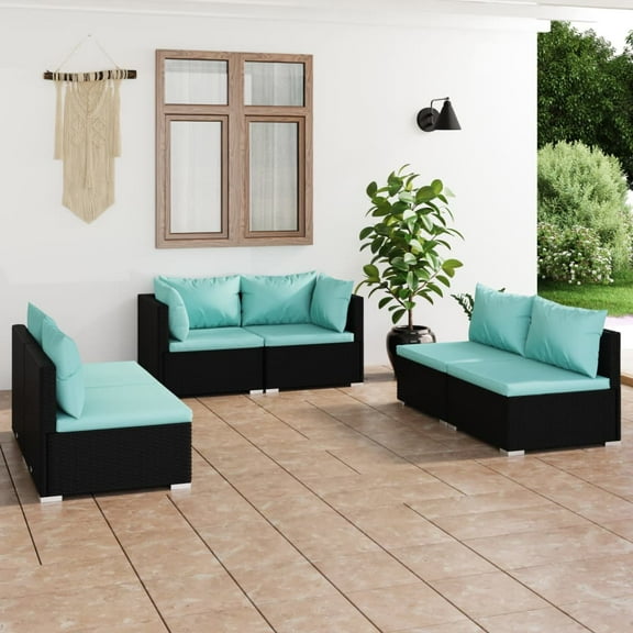 vidaXL 6 Piece Patio Lounge Set with Cushions Poly Rattan Black