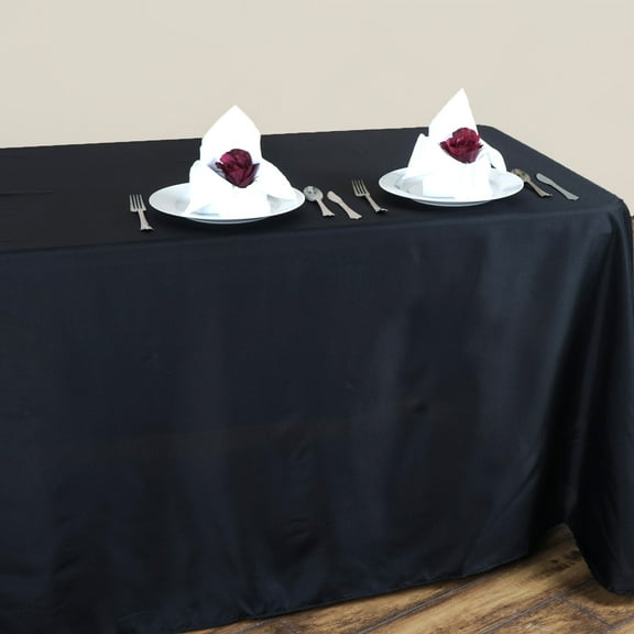 BalsaCircle 90" x 132" Polyester Rectangular Tablecloth - Black