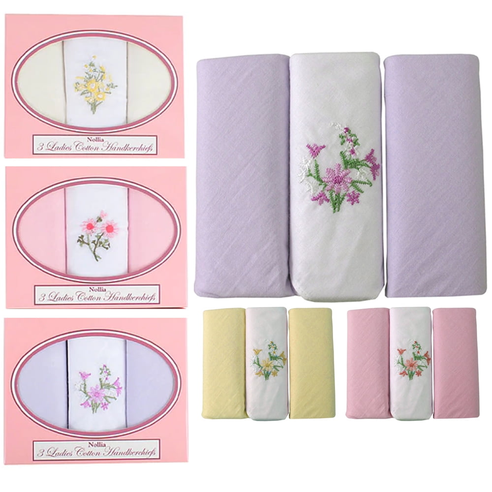 Women's Embroidered 100% Cotton Handkerchief 6-pc Gift set 
