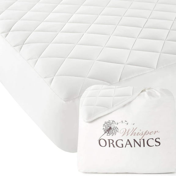 Whisper Organics 100% Cotton Organic Mattress Protector, 500TC Mattress Pad, Twin size, White