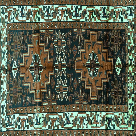 Ahgly Company Indoor Square Persian Turquoise Blue Traditional Area Rugs, 4' Square