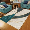 thumbnail image 3 of Luxury Emerald Green Gold Marble Area Rugs, Warm Yellow Background Golden Lines Living Room Rug, Foldable Fade Resistant Washable Rug for Teen Kids Bedside Office Bedroom, 5x6ft, 3 of 7