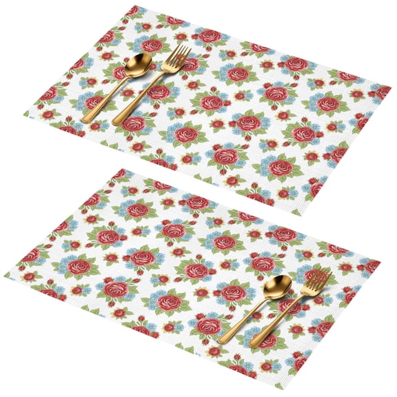 Placemat, Pioneer Flower Floral Print Pattern Place Mats Table Mat Set Of 2, PVC Washable Placemats for Party Kitchen Dining Decoration, 18x12 Inch, Fade Resistant