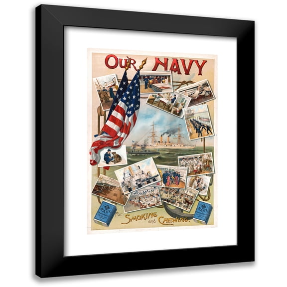 Giles Litho. 11x14 Black Modern Framed Museum Art Print Titled - Our Navy, for Smoking and Chewing (1890)