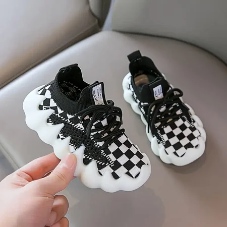

GEDER-S1 Toddler Octopus Shoes Black And White Plaid Breathable Comfortable Shoes Lightweight Sneakers For Baby Boys Girls