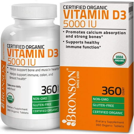 Vitamin D3 5000 IU Bone Health and Immune Support, USDA Certified Organic, Non-GMO Gluten Free, 360