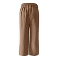 thumbnail image 2 of OIOLOYJM Mens Cotton Linen Pants Casual Embroidered Loose Comfort Trousers Baggy Summer Beach Vacation Drawstring Pockets Golf Pants Brown L, 2 of 2