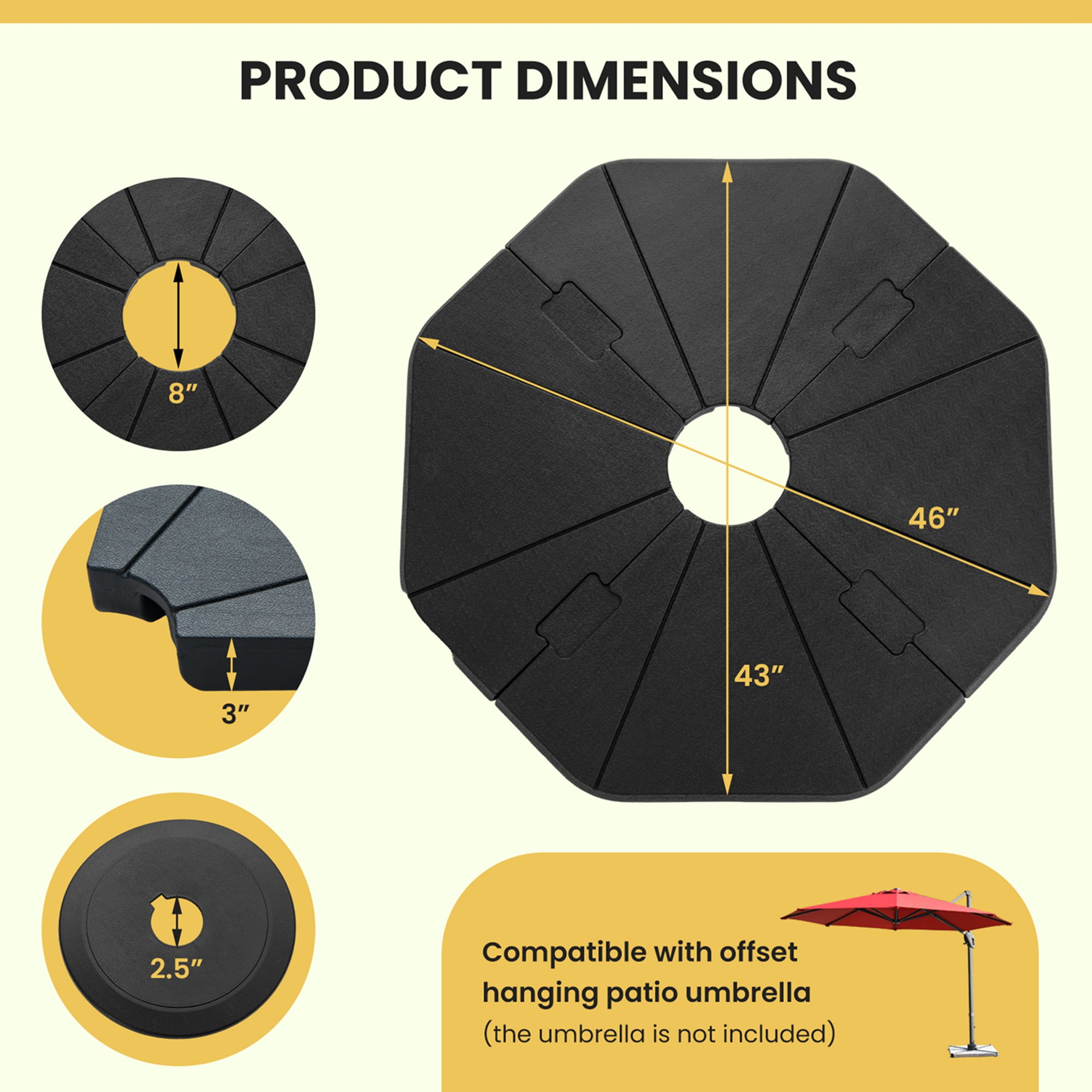 Costway 4PCS Fillable Umbrella Base Stand Patio Offset Cantilever Umbrella Base Garden