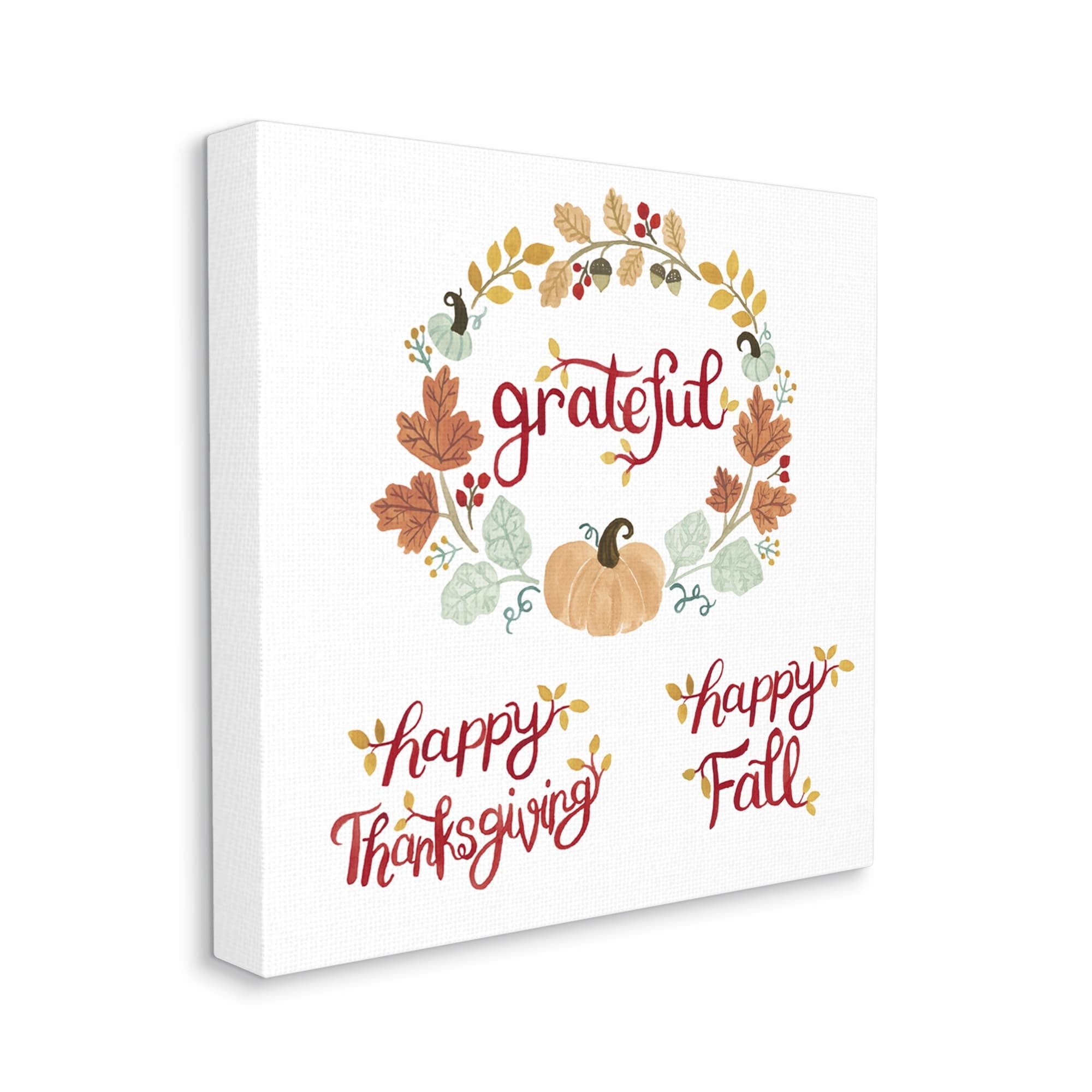 Grateful Seasonal Thanksgiving Holiday Botanical Pumpkin Wreath Botanical & Floral Graphic Art Gallery-Wrapped Canvas Print Wall Art