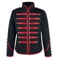 thumbnail image 3 of Men's Steampunk Military Jacket Vintage Marching Band Drummer Costume Gothic Hussar Coat with Metallic Buttons Zipper Front Halloween Parade Cosplay, 3 of 8