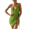 thumbnail image 2 of Itsame Womens Casual Dresses Solid Color Round Neck Thin Dress Green Size 2XL, 2 of 9