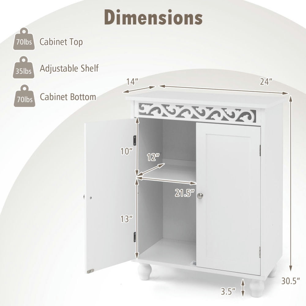 Finihen Bathroom Storage Cabinet, Floor Cabinet, Freestanding Bathroom Cabinet Floor Storage Organizer with Adjustable Shelf and Solid Wood Legs, for Bathroom, Living Room, Bedroom, White Finihen Bathroom Storage Cabinet, Floor Cabinet, Freestanding Bathroom Cabinet Floor Storage Organizer with Adjustable Shelf and Solid Wood Legs, for Bathroom, Living Room, Bedroom, White