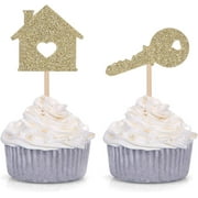 Home Sweet Home Cupcake Toppers - New House Housewarming Party Decorations in Gold, Pack of 24