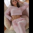 thumbnail image 4 of Conjunto de Pijama Informal de Dos Piezas para Mujer: Camiseta y Pantalón de Punto Fino de Larga, Otoño 2025 Rosa M, 4 of 10
